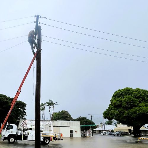 Crew working on a power pole