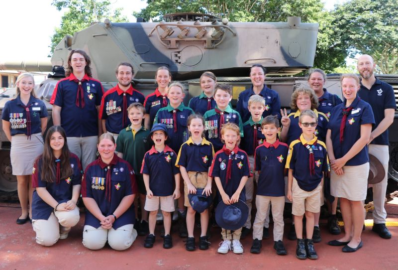 Woodford Scout Group photo of a dozen kids in scout uniform