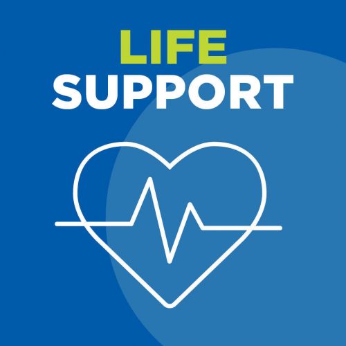 Life Support infographic with heart and heart beat line