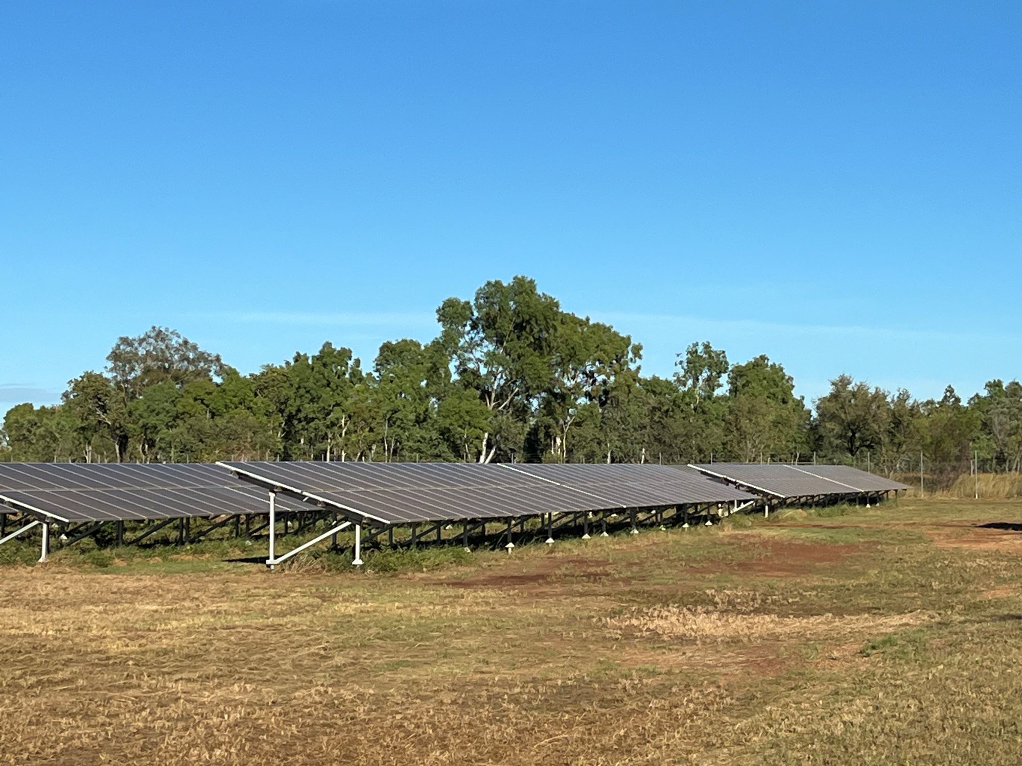 A number of solar panels at the Doomadgee solar farm site