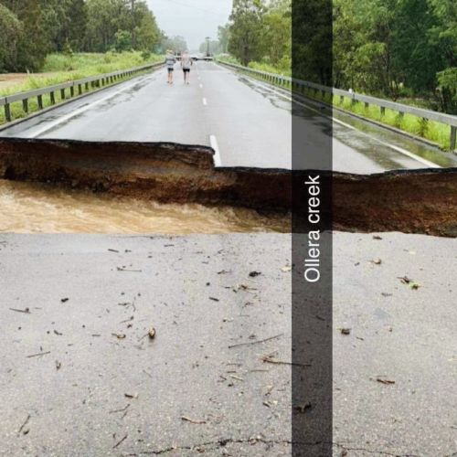 Road washed away at Ollera creek (between Ingham and Townsville)