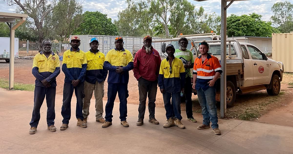 Doomadgee workers at the Doomadgee solar farm site