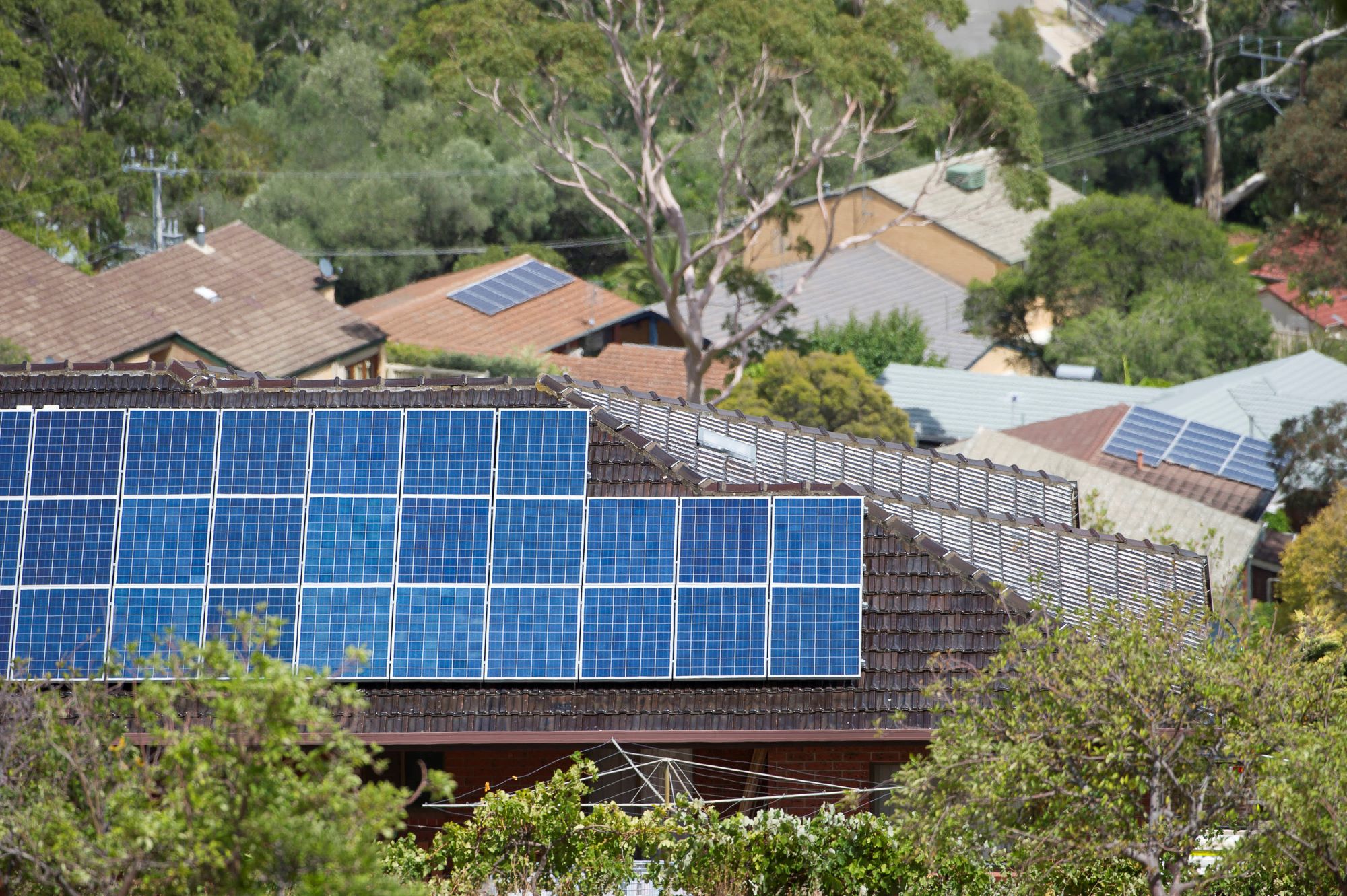 Solar panels located on the roof of a house