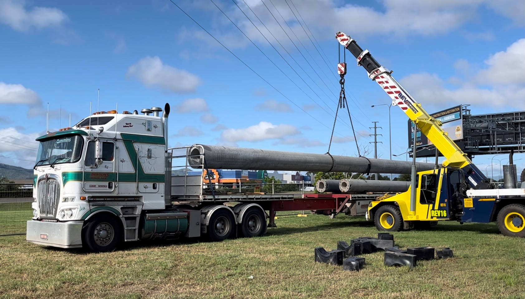 Garbutt substation upgrade with truck delivery of poles