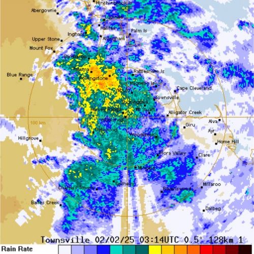 A screenshot of the BOM radar over Townsville at 1pm on 2 February 2025