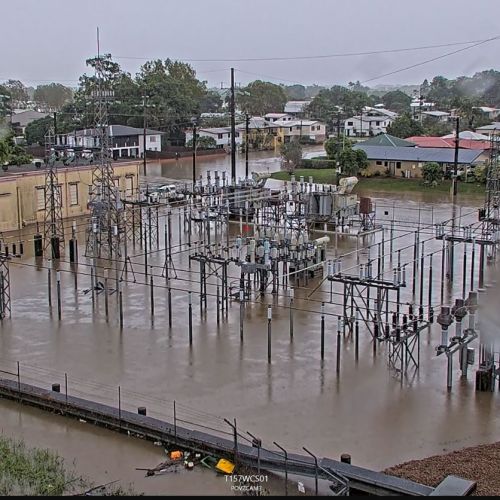 Ingham substation 4 February - the water is dropping but still a way to go