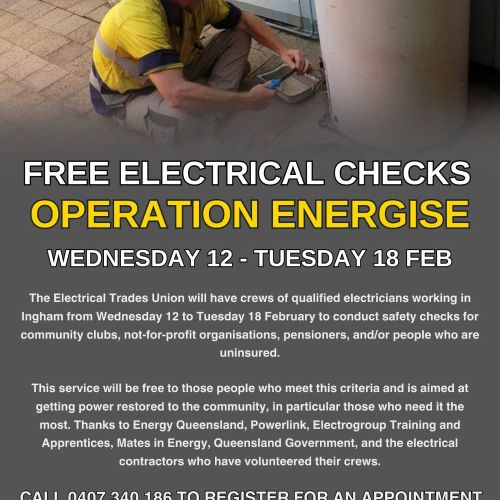 Facebook post from the ETU with information to register for free electrical checks