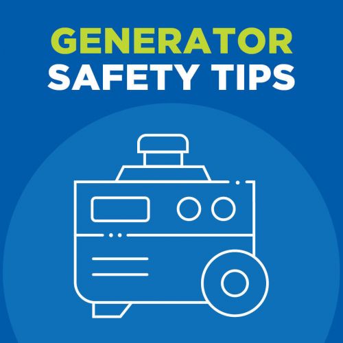 Generator safety tips infographic with a generator image