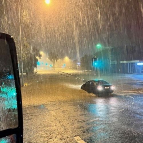 Flooded streets in Nambour as it rains