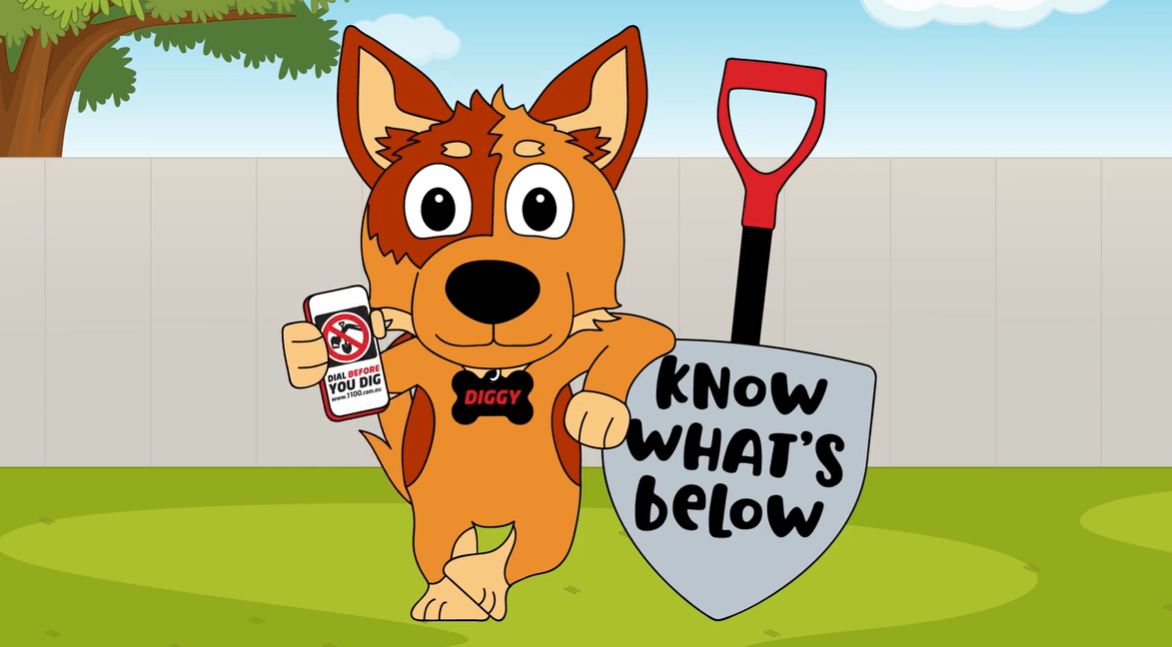 Animation on Diggy the dog using the Before You Dig app