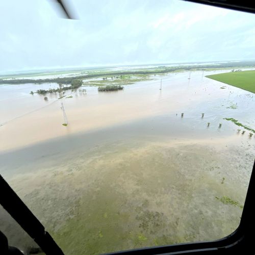 Aerial view of flooded power network