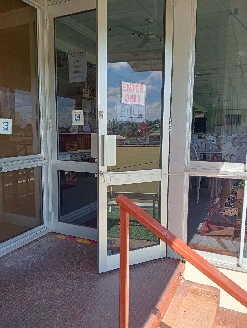 Entrance door opening to bowls clubhouse