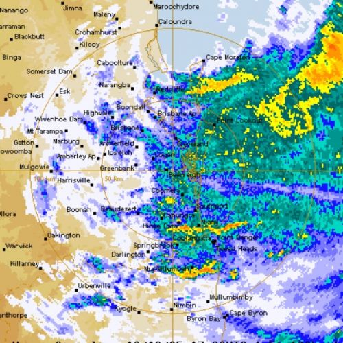 Screenshot of the BOM rain radar over South East Queensland